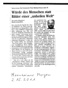 Zeitungsartikel aus dem 'Mannheimer Morgen' über den 75. Geburtstag des Autors, Peter Michael Braun